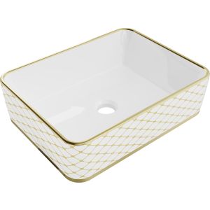 Lavatório de pousar 48x37x13 c cm, branco/dourado