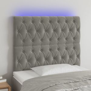 Cabeceira cama c/ luzes LED veludo 90x7x118/128cm cinza-claro ptob5452