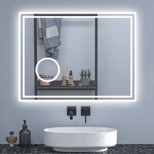 100x60cm espelho de casa de banho bluetooth com LED,ampliação 3x