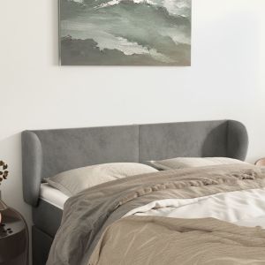 Cabeceira de cama c/ abas veludo 147x23x78/88 cm cinzento-claro ptob8632