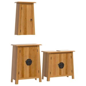 3 pcs conjunto móveis p/ casa de banho madeira de pinho maciça