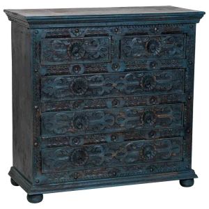 Cómoda artesanal em madeira azul 100x43x95h cm