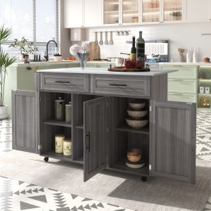 Ilha de cozinha rodas tampo dobrável mdf branco cinzento 129x71x91,5cm
