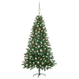 vidaXL árbol de navidad preiluminado con luces y bolas verde 150 cm