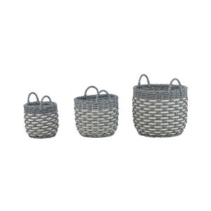 Conjunto de 3 vasos de vime gefira 31/39/49 cm rattan sintético cinzento
