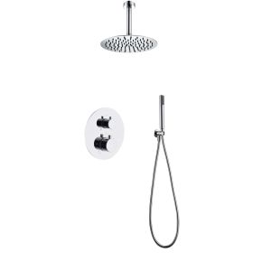 Kit chuveiro embutido aço-latão cromado 2 vias com chuveiro ø25