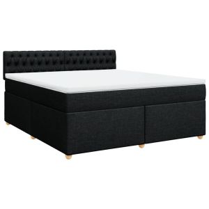 vidaXL cama box spring con colchón tela negro 180x200 cm