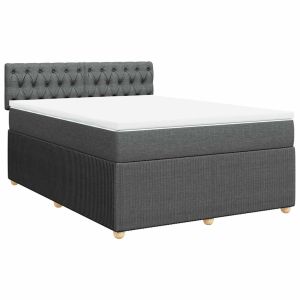 vidaXL cama box spring con colchón tela gris oscuro 140x190 cm