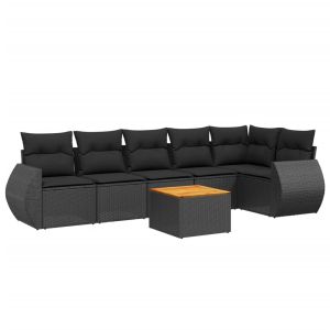 vidaXL set de comedor de jardín 7 pzas y cojines ratán sintético negro