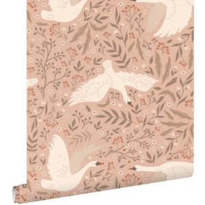 Estahome papel de parede cisnes rosa terracota 53 cm x 10.05 m