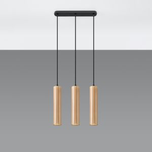 Lámpara coLGante lino 3 madera natural madera 45x90x6cm