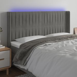 Cabeceira cama c/ luzes LED veludo 163x16x118/128cm cinza-claro ptob9024