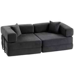 Sofá-cama de 2 lugare 198x100x69 cm chenille (100% poliéster) color gris