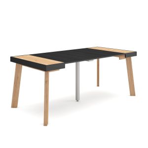 Mesa extensível, 180x90x73cm, carvalho e preto, pés de madeira rf3010