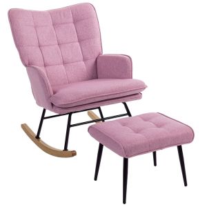 Cadeira de baloiço 64x89x90 cm linho sintético, madeira de faia color rosa