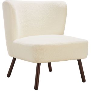 Poltrona de cóctel estilo teddy, acolchoado, capa de bouclé, branco roto