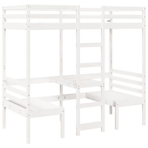 vidaXL cama alta escritorio y asientos madera maciza blanco 90x190 cm