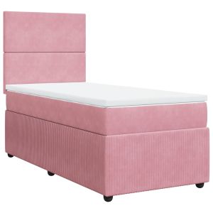 vidaXL cama box spring con colchón terciopelo rosa 90x200 cm