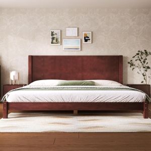 Cama plataforma 180x200cm madeira maciça cabeceira castanho