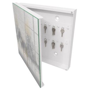 Caixa para chaves de vidro 30x30x5 floresta enevoada, abertura à esquerda
