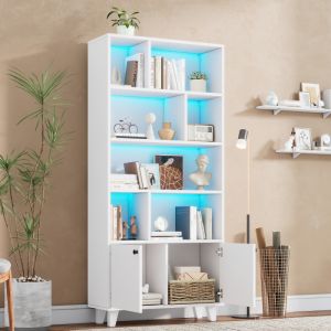 Estante alta com iluminação LED e 2 portas branco 173x80x30cm