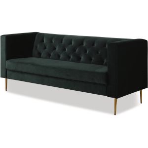 Sofá fixo de veludo "bruce" - 196 x 76 x 82 cm - 3 lugares - verde escuro