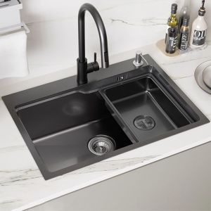 Cuba de cozinha inox 68x48x21cm cuba 1 compartimento cinza escuro com cesto