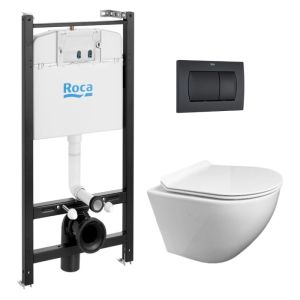 Pack cisterna roca active e botão preto mate com sanita round da kp