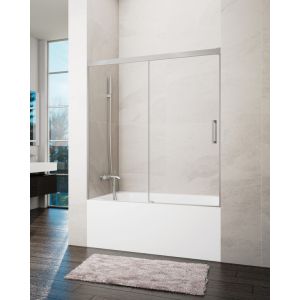 Resguardo banheira frontal+deslizante basic 140-145cm transparente níquel