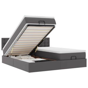 vidaXL cama otomana colchón y LED cuero sintético gris 180x200 cm