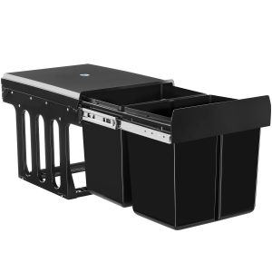 Tectake 2contentores,lixo,plástico,guias telescópicas,extraível, preto