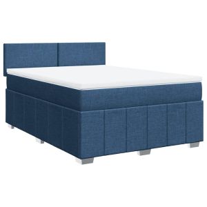 vidaXL cama box spring con colchón tela azul 160x200 cm