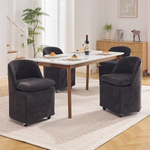 Silla de comedor giratoria en chenilla gris sin brazos set de 2