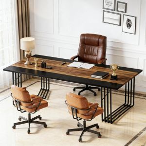 Mesa de reunião retangular industrial preto castanho 75x200x100cm