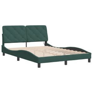 vidaXL estructura de cama con LED sin colchón terciopelo verde oscuro