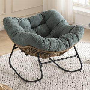 Cadeira de baloiço chenille verde estrutura metálica 1 lugar conforto relax