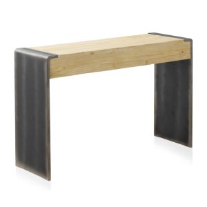 Mesa de consola folheada a abeto com laterais lacadas a metal, 120x40x80cm