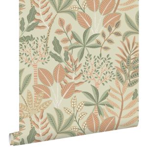 Estahome papel de parede folhas verdeerosa terracota 50 x 900 cm