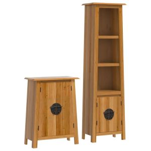 2 pcs conjunto móveis p/ casa de banho madeira de pinho maciça