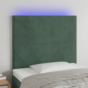 Cabeceira de cama c/ LED veludo 90x5x118/128 cm verde-escuro ptob6427