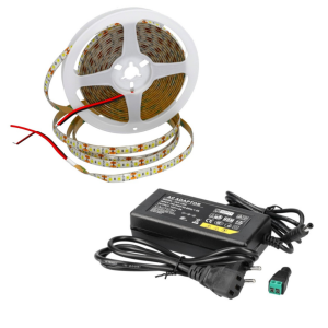 Kit tira LED 12v branco 4200k 600LED 5m ip65, corte 25mm + transformador