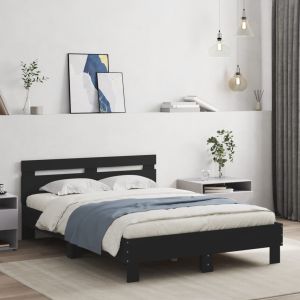 Cama com cabeceira e luzes LED 120x200 cm preto