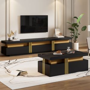 Conjunto para sala mesa de centro e móvel de tv preto 42x200x40cm