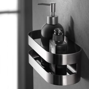 Portasapone cromado em aço inox e latão com acabamento frontal em aço s304