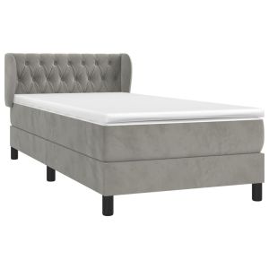 vidaXL cama box spring con colchón terciopelo gris claro 90x190 cm