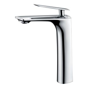 Torneira monocomando alta para lavabo cromada em latão e zama com cartucho