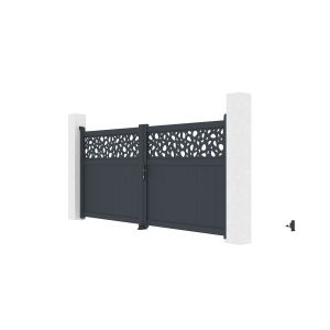 Portão batente dolomite sunny 3x1,4 m alumínio cinza + 2 postes