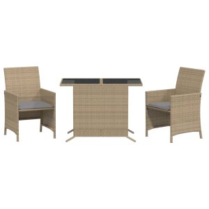 vidaXL sillas y mesita de jardín 3 piezas ratán sintético cojín beige