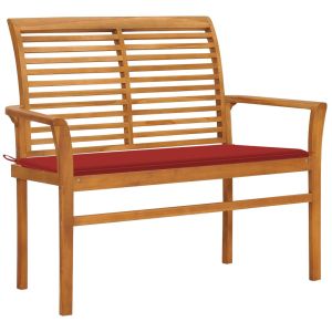 vidaXL banco de jardín madera maciza de teca con cojín rojo 112 cm