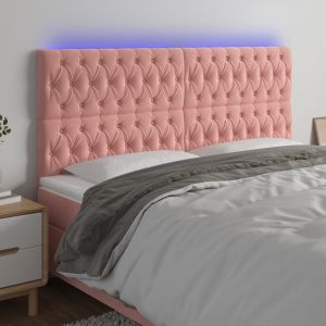 Cabeceira de cama c/ luzes LED veludo 200x7x118/128 cm rosa ptob9491